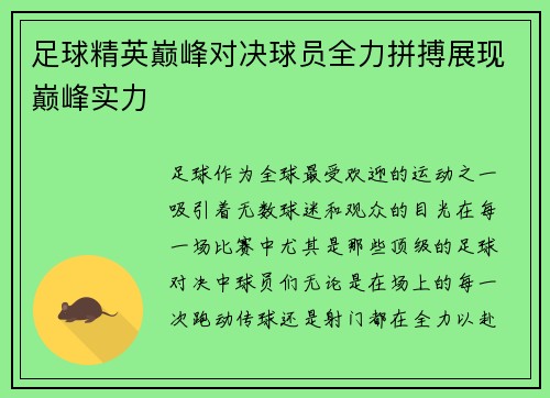 足球精英巅峰对决球员全力拼搏展现巅峰实力