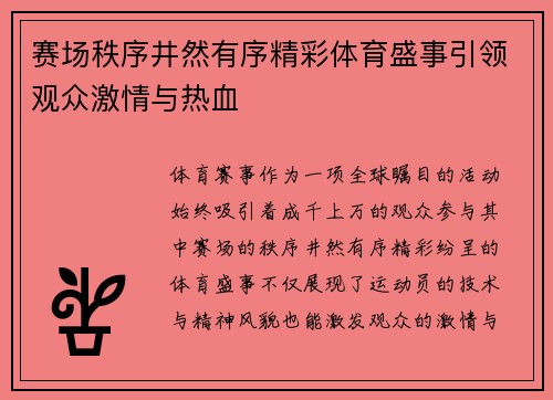 赛场秩序井然有序精彩体育盛事引领观众激情与热血